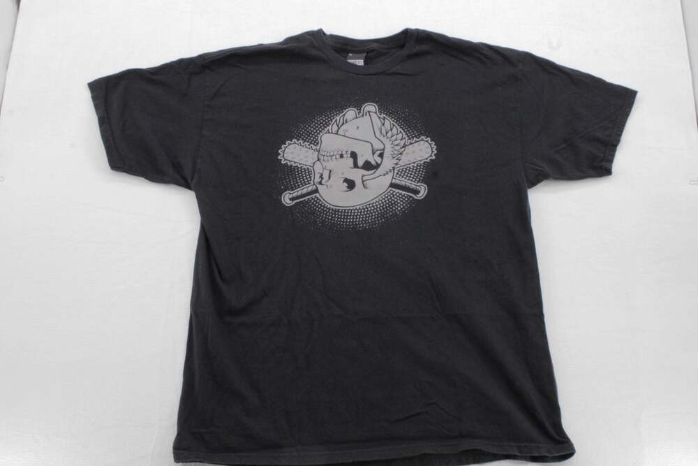 Fifty 24SF Gallery Black T-Shirt with Skull and Spiked Bat Graphic